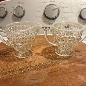 Anchor Hocking Clear Hobnail Glass Creamer and Sugar Set